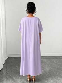 SHEIN Clasi Plus Size Summer Elegant Floral Print Batwing Sleeve Dress - Purple - View 2