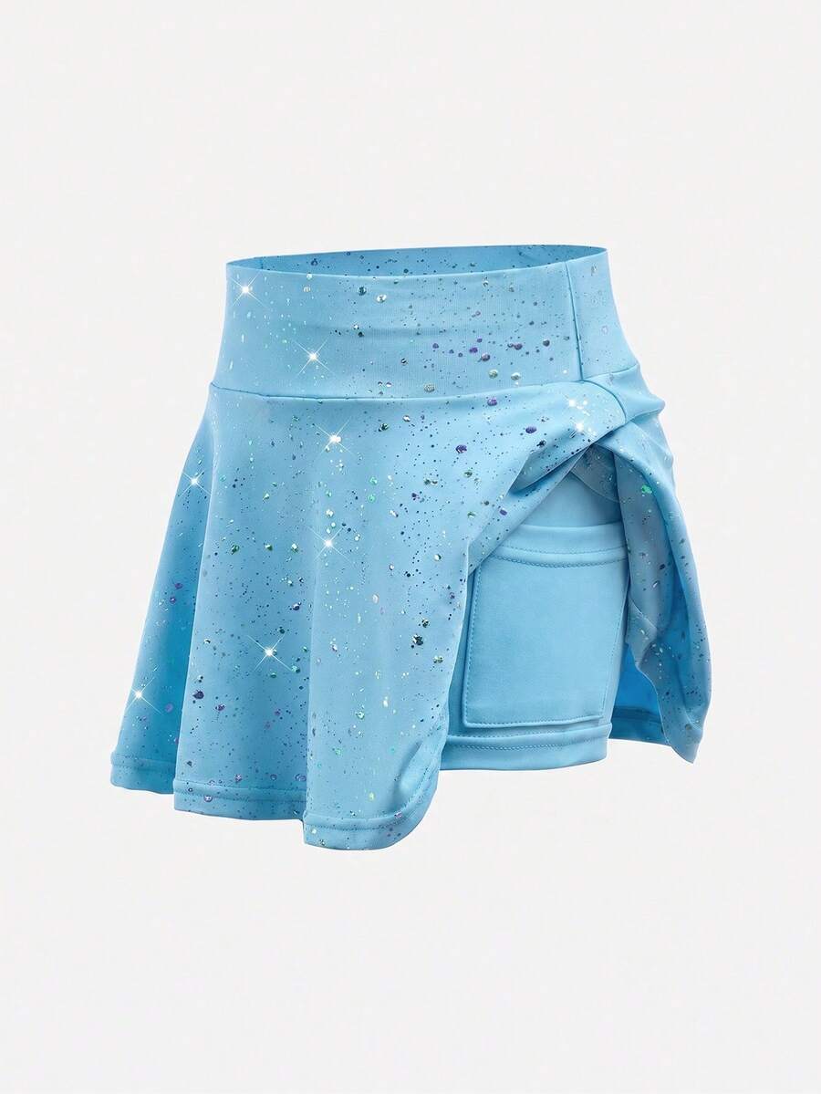 SHEIN 年轻女孩运动服蓝色星空印花弹力舒适瑜伽舞蹈裙