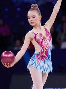 SHEIN Girls' One-Piece Athletic Jumpsuit,  Gymnastics, Dance Competitions, Exquisite Prints Comfortable Stretch,Figure Skating Dress,High Stretch Fitted - Multicolor - View 2