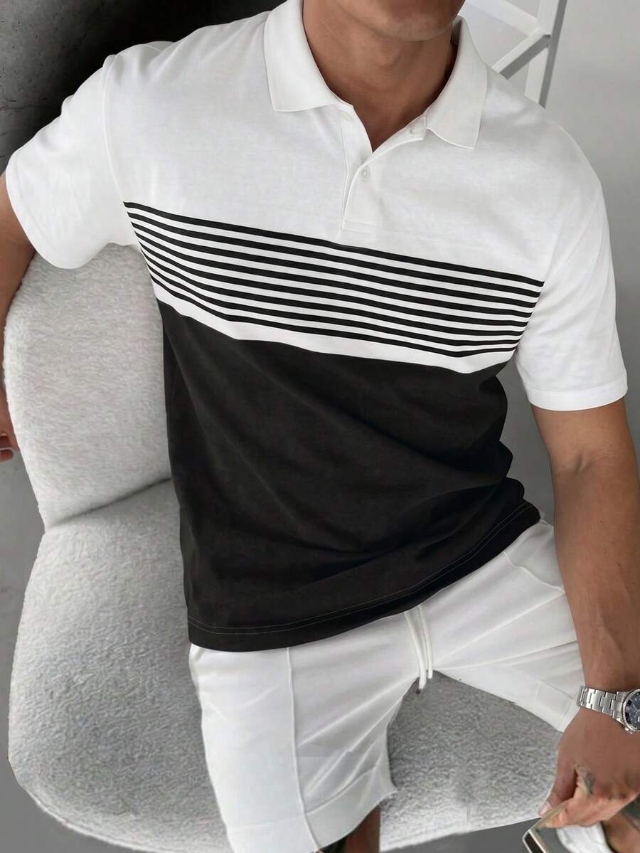 Manfinity CasualCool 男士拼色休閒通勤短袖 Polo 衫 - 彩色 - 查看 1