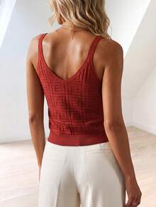Sprig & Strand Sleeveless Solid Color Knit Top, Summer Holiday Vacation Red Checkered Boho - Burgundy - View 2