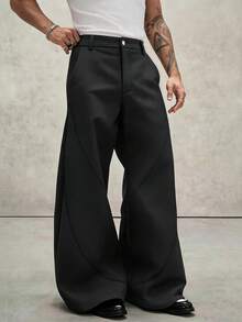 PAVTROS Men's Black Long Pants, Loose Fit Flared Leg Trousers, Fashion Versatile Pants - Black - View 1