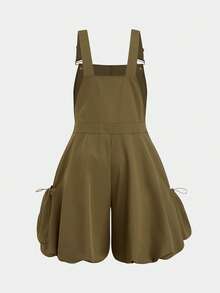 SHEIN Sweetro Plus Size Women's Casual Vacation Commute Cargo Tulip Hem Romper Fall - Green - View 2