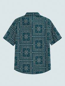 Modcrash Camisa suelta de talla grande para hombres con estampado de paisley y pañuelo - Verde Oscuro - Ver 4