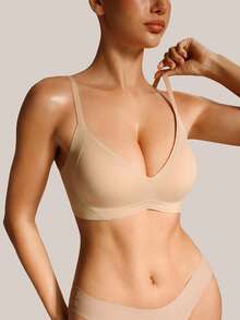 Barelissa Sutiã Sem Costura de Gel Macio com Suporte Sem Arame para Mulheres, Sutiã Push-Up com Suavização Lateral e Modelagem das Costas, 1 Peça - Caramelo - Visão 2