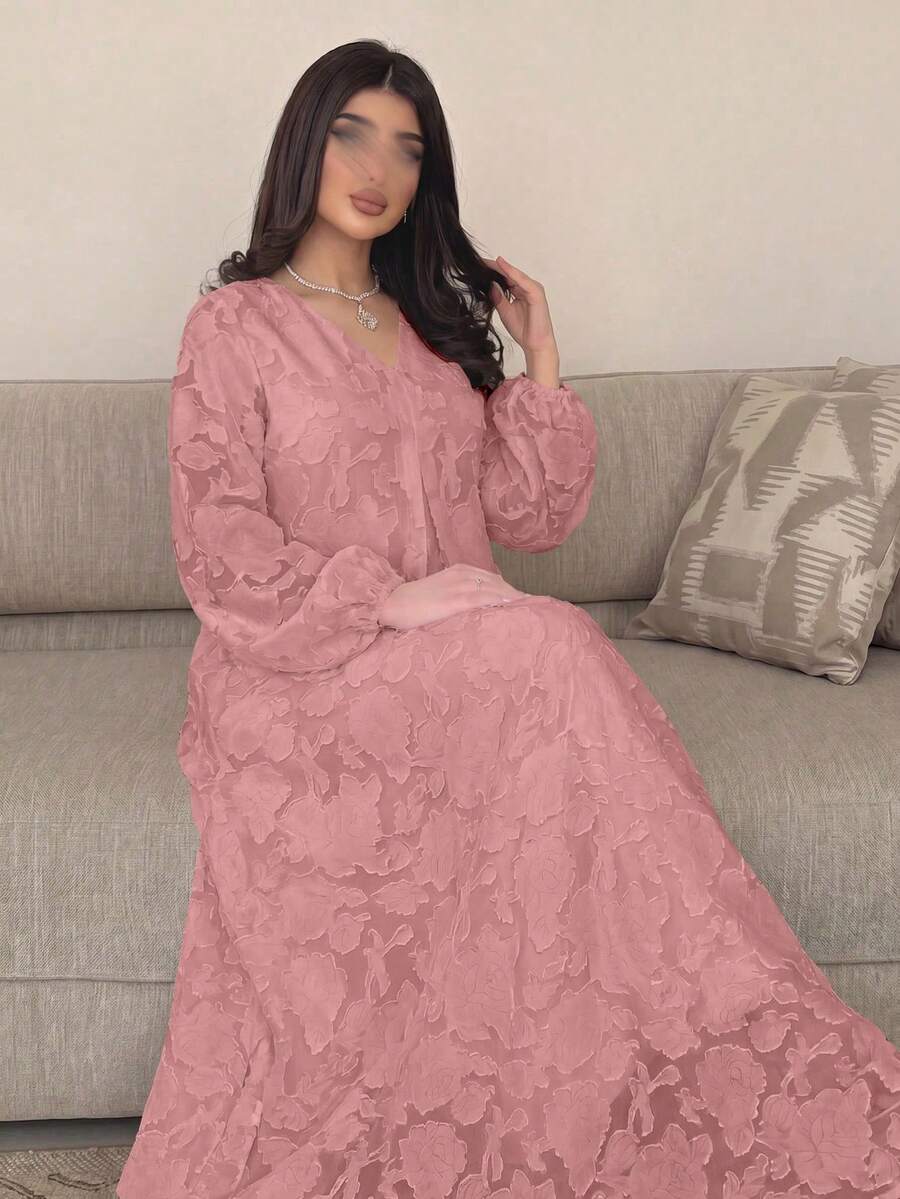 Yasmyna Spring/Summer V-Neck Light Pink Floral Print Dress - Pink - View 1
