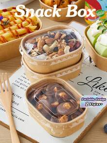 20pcs Disposable Snacks & Nuts Packaging Box, Kraft Paper Packing Box With PET Cover, Sturdy And, Restaurant Dedicated Packing Box, Student And Adult Lunch Box, Fruit Platter Packaging Box, Outdoor Picnic Packing Box - Multicolor - View 1