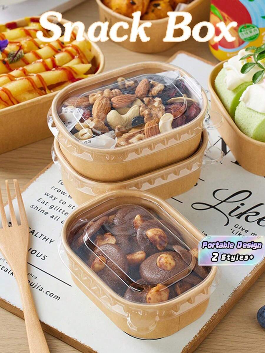20pcs Disposable Snacks & Nuts Packaging Box, Kraft Paper Packing Box With PET Cover, Sturdy And, Restaurant Dedicated Packing Box, Student And Adult Lunch Box, Fruit Platter Packaging Box, Outdoor Picnic Packing Box - Multicolor - View 1