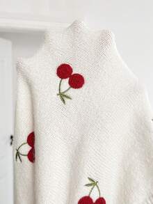 SHEIN 孕婦秋冬休閒櫻桃刺繡蝙蝠袖毛衣 - 白色 - 查看 8
