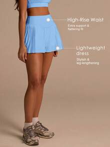 Fluxe Women's Solid Color Elastic Waist Pleated Design Loose Fit Athletic Shorts - Blue - View 4