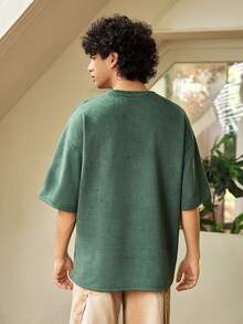Men's Letter Print Casual Round Neck Short Sleeve T-Shirt, Suitable For Daily Wear, Spring/Summer - Green - View 2