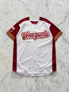 EVRINFINITE Men's Baseball Jersey, #13 Red & White Color, Embroidered Letter, Loose V-Neck Short Sleeve Button-Up Sporty Top, Suitable For Street Hip-Hop, Baseball, Golf Daily Workout Spring Sports - White - View 3