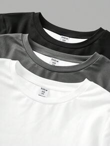 SHEIN Girlism 3 件套青少年女孩休闲基本款黑色、白色、灰色修身高腰短款长袖 T 恤，适合秋冬季 - 彩色 - 查看 8