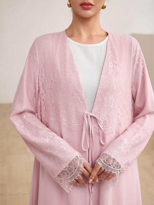 Graceveil Pink Lace Patchwork Solid Color Long Sleeve Loose Squid Daily Jacket