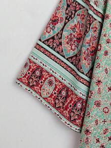 Rusticease Plus Size Patterned Midi Dress,Fall Women Clothes - Mint Green - View 5