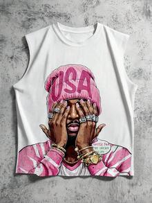 Manfinity ZONE917 Men's Funny Print Tank Top, Suitable For Casual Daily Wear And Street Style Photography - White - View 3