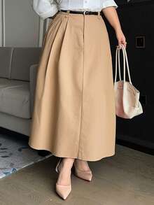 Dazy Plus Solid Color Casual A-Line Mid-Length Skirt, Versatile Fun Commute Elegant Khaki Spring Summer Autumn New Arrival Skirt - Khaki - View 6