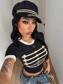 Coolane 女款夏季街頭風酷感籃球球衣設計字母印花白色上衣，巴西風 - 黑色 - 查看 4
