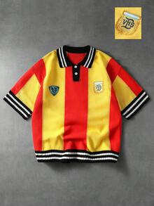 ROMWE MEN 男士阿根廷足球運動風針織 Polo 衫 - 紅色 - 查看 1