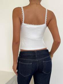 SHEIN EZwear 白色針織修身細肩帶背心 - 白色 - 查看 2