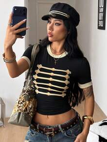 Coolane 女款夏季街頭風酷感籃球球衣設計字母印花白色上衣，巴西風 - 黑色 - 查看 2