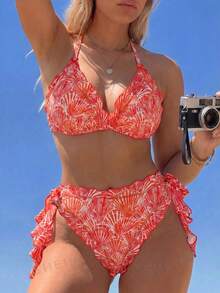 Slaydiva Conjunto de Bikini de Dos Piezas con Estampado de Conchas para Vacaciones de Playa de Verano 2026, Talla Grande - Multicolor - Ver 1