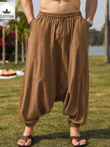 Genlund Plus Size Men's Mature Casual Loose Fit Long Pants, Traceable Cotton Fabric Design - Rust Brown - View 4