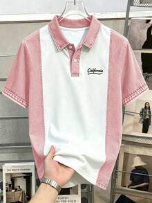 Manfinity Joysei Camisa polo de manga corta con bloques de color y patchwork para hombre - Rosa - Ver 5