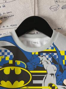 BATMAN X SHEIN 青少年男孩卡通印花圓領長袖休閒運動衫 - 白色 - 查看 4