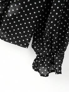 GlowEve CURVE Damen Quadratischer Ausschnitt Schwarz & Weiß kleine Polka Dot Chiffon Cover-Up, leichtes Puffärmel transparent Sonnenschutz lockeres Hemd, Rüschensaum Polka Dot Chiffon Top, lockeres schmeichelhaftes Quadratischer Ausschnitt Bindung vorne dünnes Langarm Sonnenschutz Cover-Up Hemd - Verschiedenfarbig - Übersicht 3