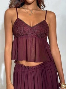Aloruh Women's Elegant Purple-Red Knit Set, Bohemian Romantic Camisole Top + Skirt 2-Piece Set, Suitable For Commuting And Dating,Y2K,Summer 2pcs.Beach,Boho - Purple - View 9