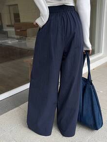 Dazy Tall Celana Panjang Kasual Wanita dengan Pinggang Elastis, Longgar, dan Lebar untuk Musim Gugur - Navy Blue - View 2