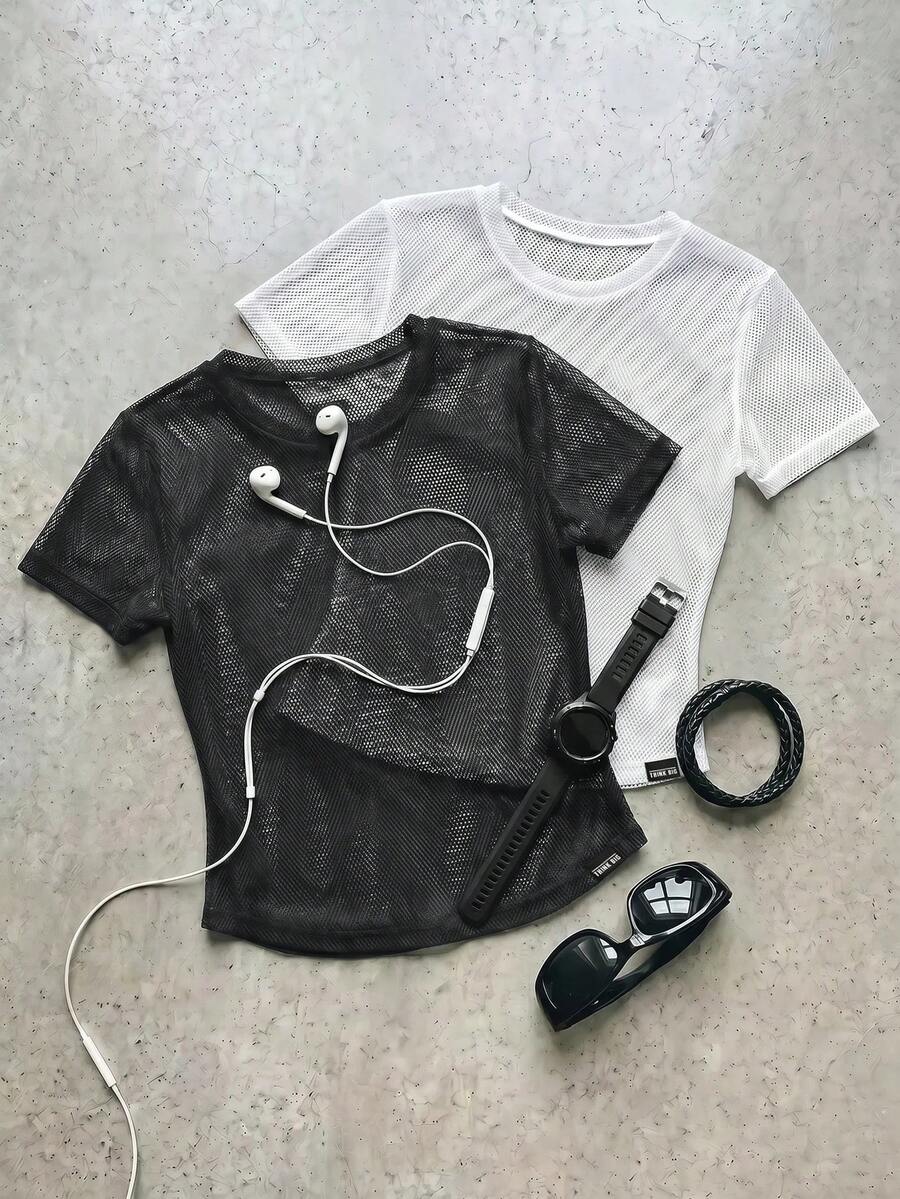 Cheerettes 女款純色圓領休閒百搭日常旅行運動短袖T恤 2件/包 - 黑與白 - 查看 1