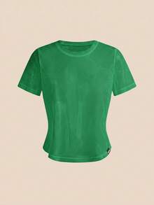 Cheerettes Women's 2pcs Solid Color Hollow Out Sheer Short Sleeve Athleisure Sports T-Shirt , Emerald Green/Light Yellow, All Seasons, For Gym& Fitness Training - Multicolor - View 10