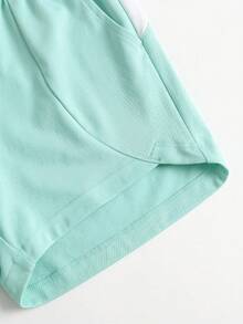 Sweetra Damen Farbblock Sportshorts mit Taillenband und lockerer Passform - Blau - Übersicht 5