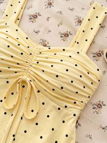 Teen Girls Polka Dot Pattern Knit Texture Ruched Chest Casual Fitted Camisole - Multicolor - View 3