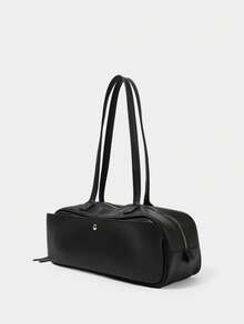 SHECARRY Women's Fashion Black Shoulder Bag, Exquisite, Simple, Lightweight And Soft Baguette Bag, For Daily, Commuting, Shopping, Travel - Black - View 2