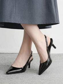 CUCCOO BIZCHIC 女款亮面尖頭中跟鏤空扣環輕奢高跟鞋 通勤宴會鞋 - 黑色 - 查看 5