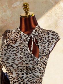 Amplova Women's Leopard Print Mini Dress With Cheongsam Collar - Multicolor - View 5