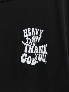 Modcrash Plus Size Men's Letter Print Lightweight Crew Neck Short Sleeve T-Shirt - Black - View 11