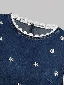 GlowEve 女款刺繡對比蕾絲圓領無袖牛仔上衣 - 藍色 - 查看 5