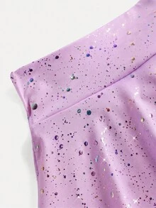 SHEIN 少女运动服 透气弹力星星印花紫色半身裙 适合瑜伽、舞蹈、室内活动 - 淺灰紫 - 查看 6