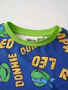TEENAGE MUTANT NINJA TURTLES | SHEIN Young Boy Round Neck All-Over Print Short Sleeve Top And Shorts Casual Daily Home Sleepwear Set - Green - View 3