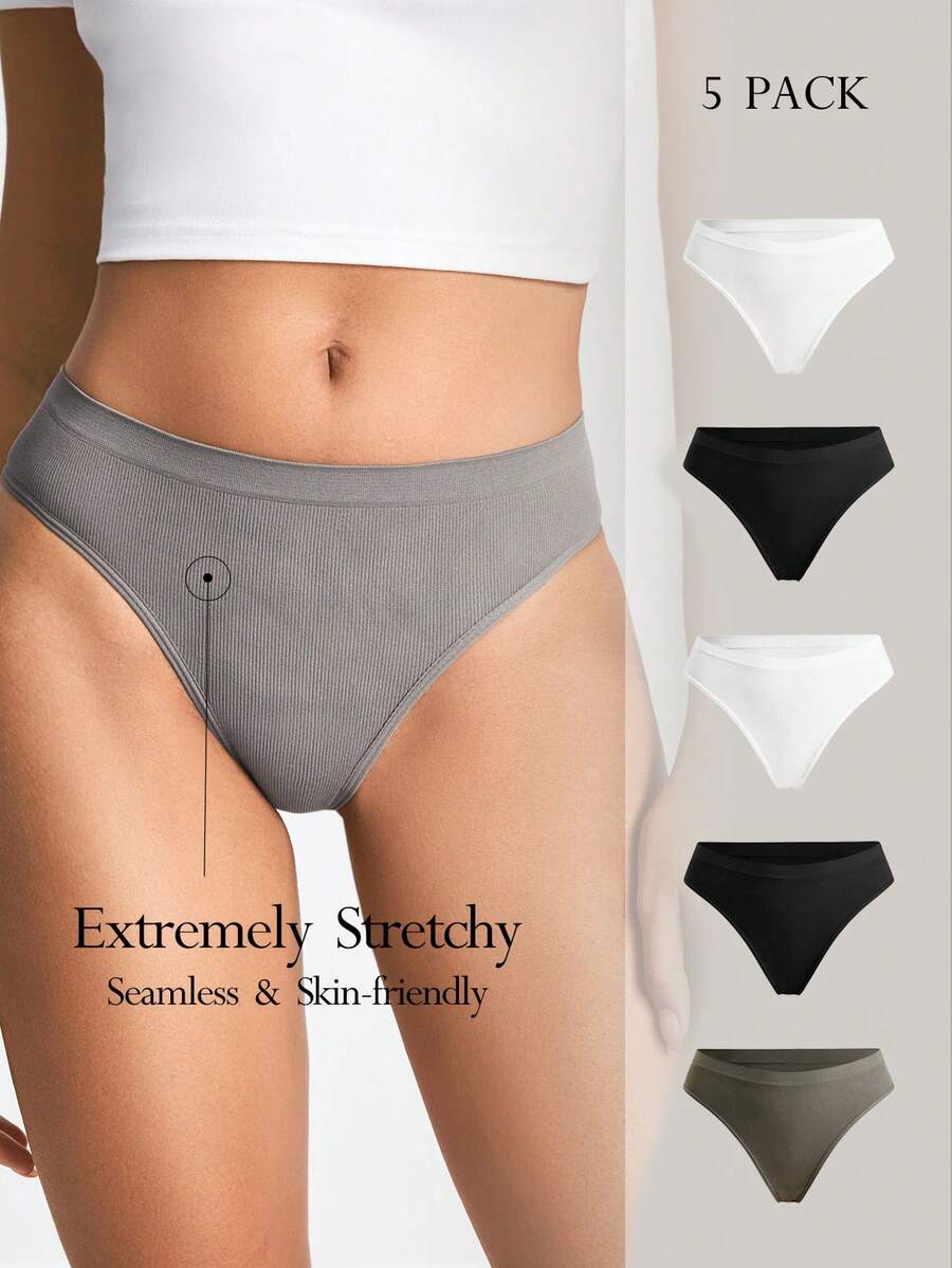 Ocili 5pcs Seamless Ribbed Comfortable Brazilian Briefs - Multicolor - View 1