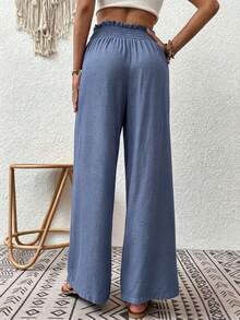 Breezaya Vacation Casual Versatile Solid Color Wide Leg Long Pants - Blue - View 2