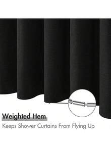 1 pieza Cortina de ducha gruesa e impermeable, cortina de ducha de lino sintético negro con ganchos de metal - Tela gruesa de secado rápido para privacidad y decoración del baño - Negro - Ver 3