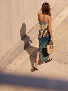 Nöista Vestido Maxi con Bloques de Color y Tirantes de Espagueti con Estampados Mixtos en Paneles de Patchwork, Suave y Elástico - Multicolor - Ver 2