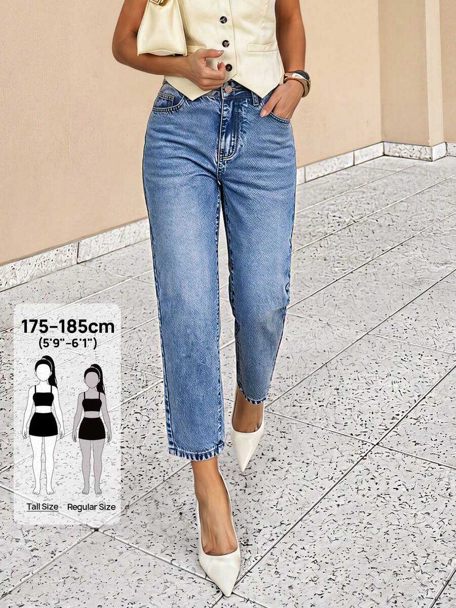 Selenza Tall 女款寬鬆直筒口袋休閒百搭牛仔褲,適合高個女性 - 藍色 - 查看 1