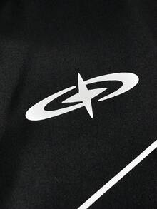 Vacaura American Street Racing Style Hooded Jacket With Contrast Curved Stitching, Zip-Up Hooded Outerwear, Short Loose Fit Snug Fit Versatile Design, Suitable For All Body Types, Full Zip Closure For Flexible Styling, Ideal For Daily Wear, Street Style, Spring/Autumn Single Wear, Early Winter Layering - Black - View 8