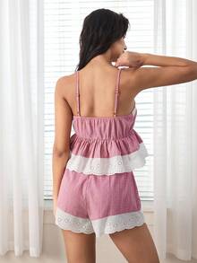 Ocili Women's Contrast Color Camisole Top And Shorts Pajama Set - Rusty Rose - View 3